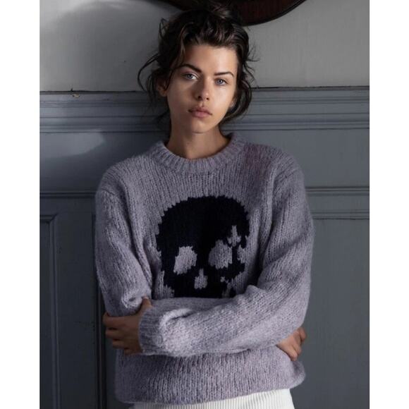 Skull Cashmere Madonna Skull Wool Blend Knit Sweater in Gray Size Small $345 - Picture 1 of 6